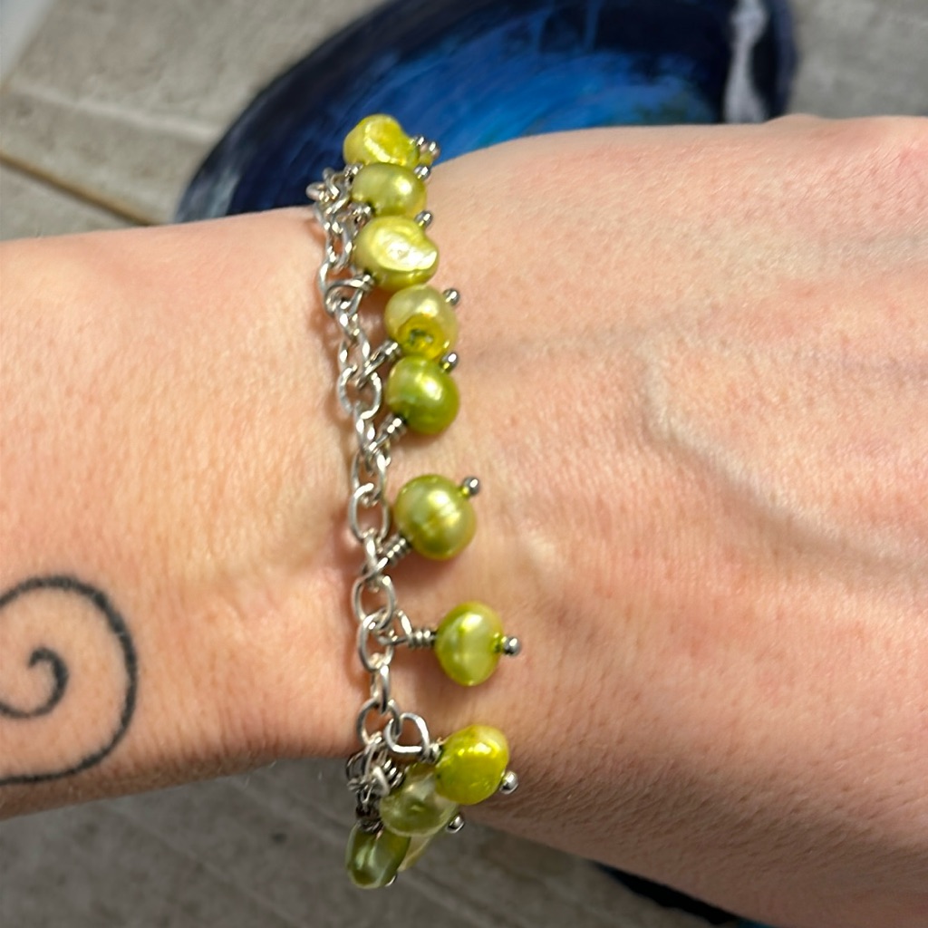 Green Apple Freshwater Pearl Charm Bracelet